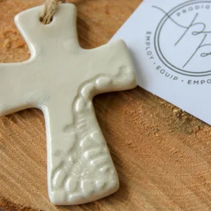 Flared Cross Ornament - White