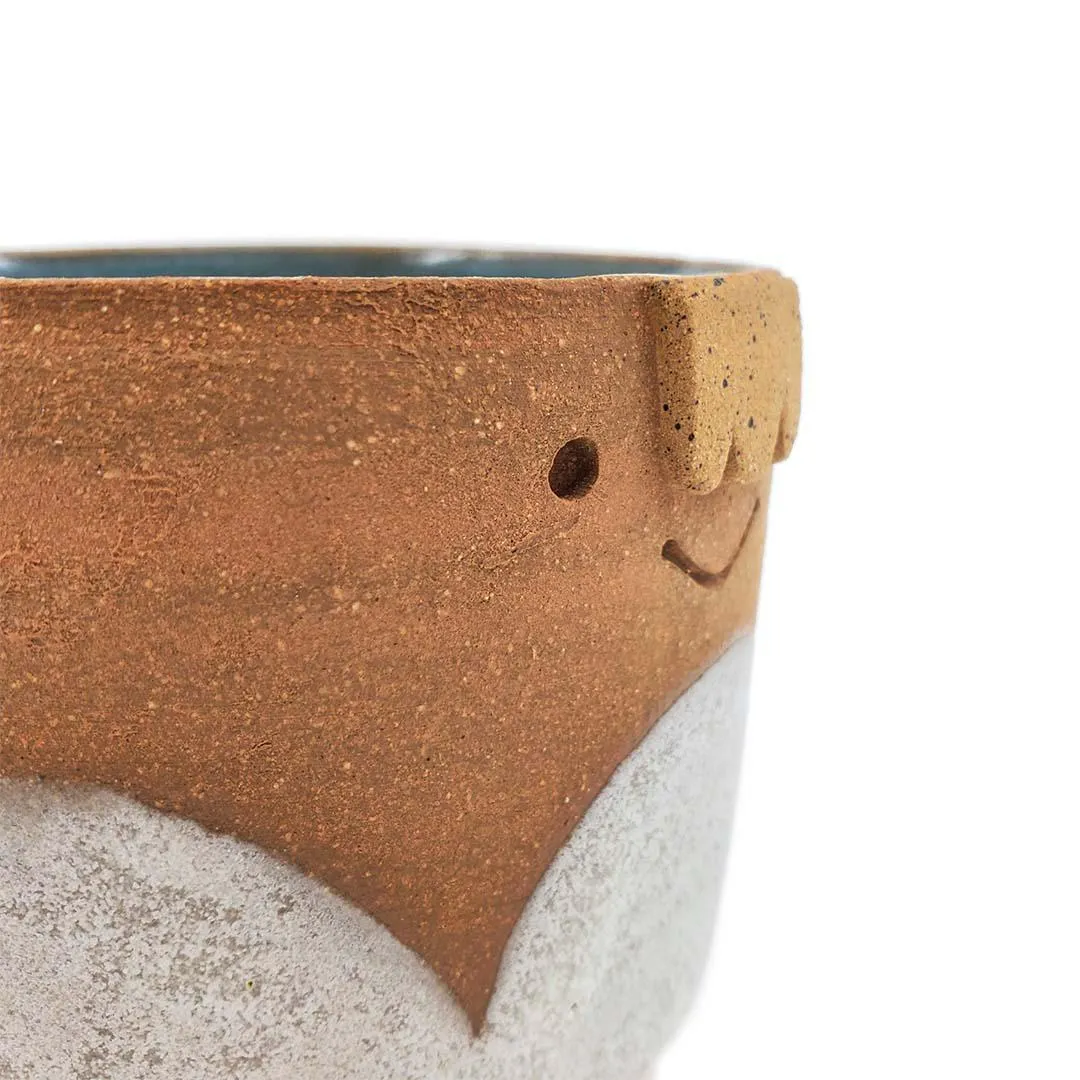 Friendly Planter-  M - Smiling with White Scallops (Teal Interior) by Kathy Manzella Ceramics