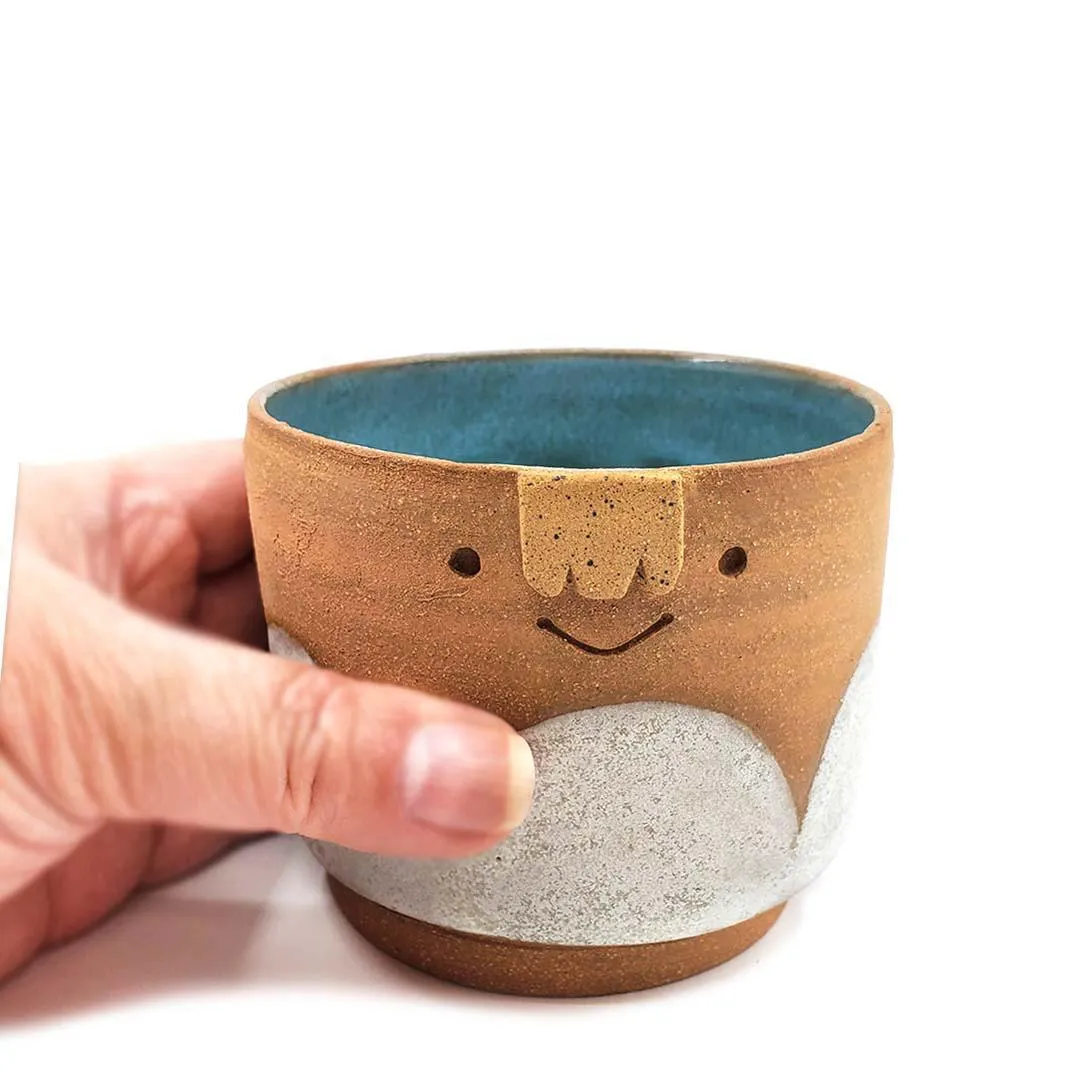 Friendly Planter-  M - Smiling with White Scallops (Teal Interior) by Kathy Manzella Ceramics