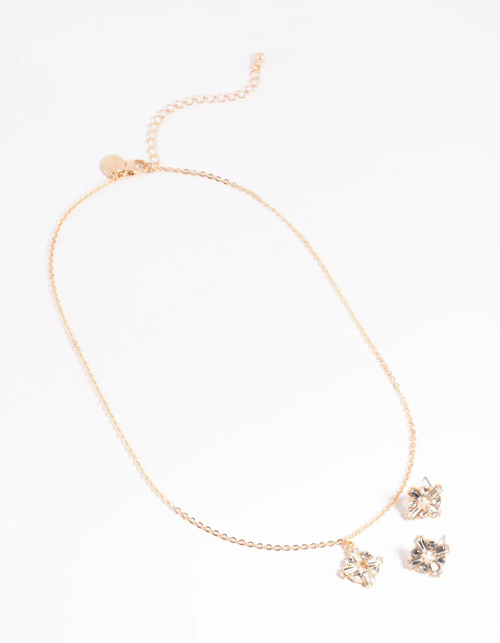 Gold Square Diamante Necklace & Earrings Set