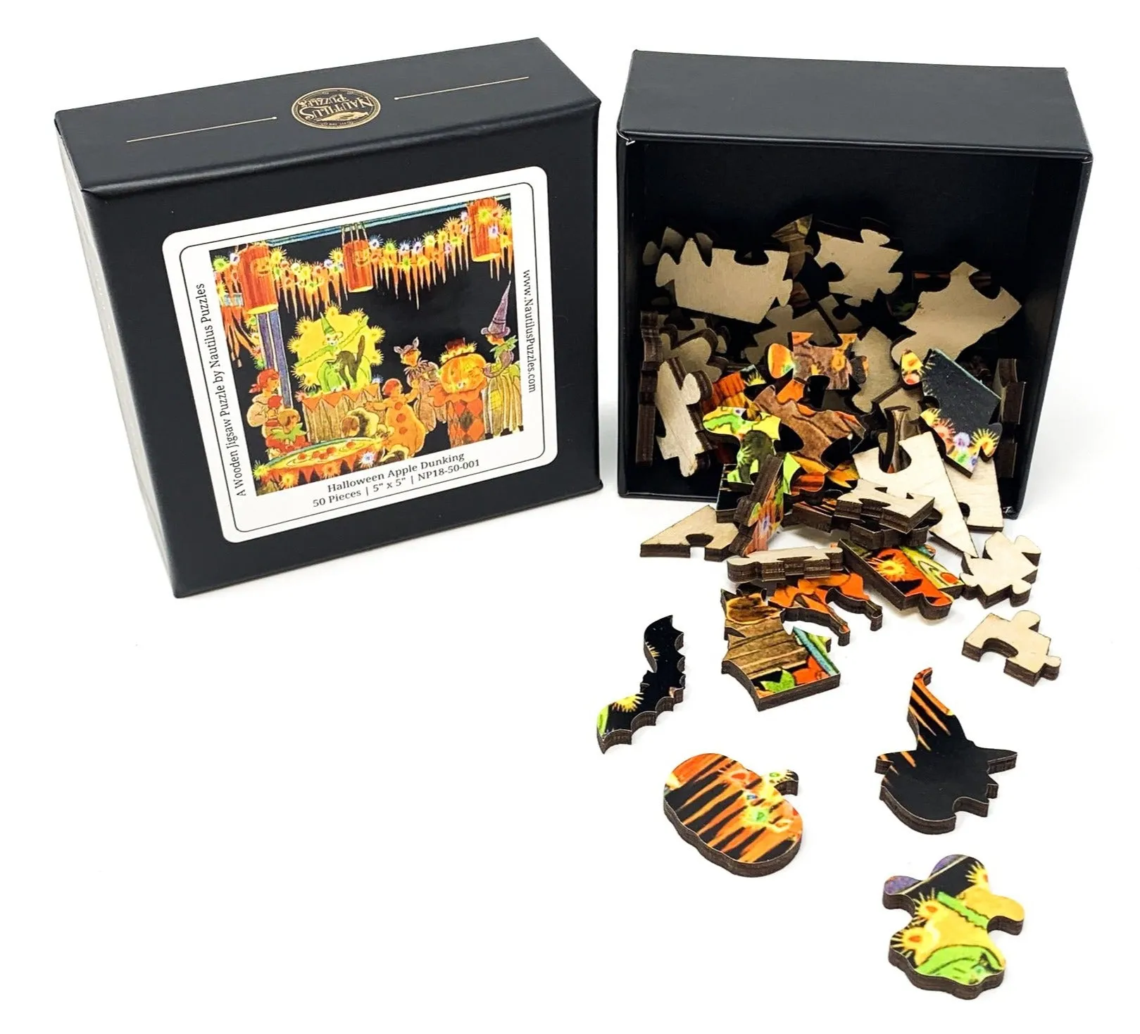 Halloween Apple Dunking (50 Pieces) Mini Halloween Wooden Jigsaw Puzzle