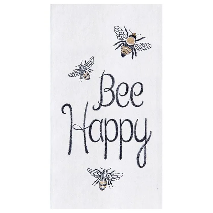 Hummingbird or Bee Happy Kitchen Tea Towel Embroidered