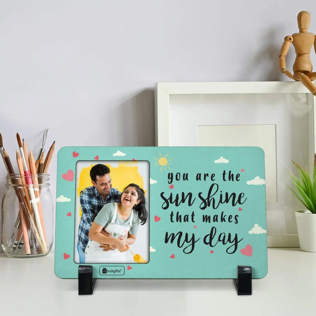 Indigifts Valentine gift for boyfriend You are the Sunshine Printed Blue Table Top Photo Frame - Love Gifts for Him, Gift for Her Love, Girlfriend Birthday Gift Special Love