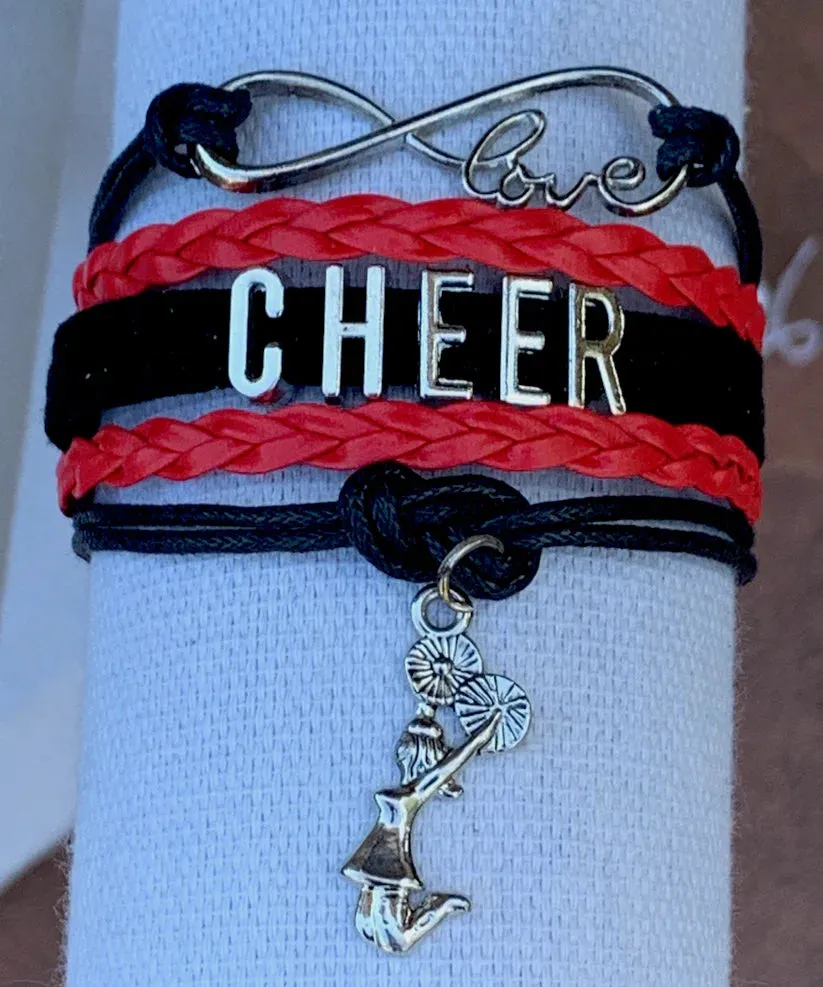 Infinity Cheer Bracelet - Pick Team Colors & Charm