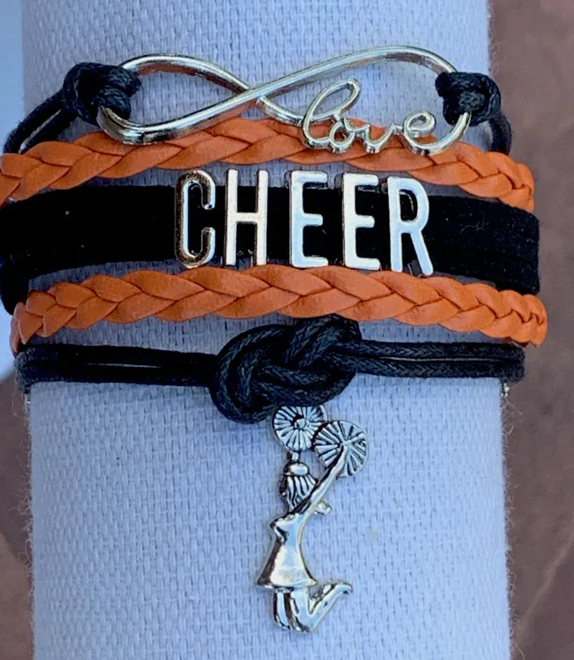 Infinity Cheer Bracelet - Pick Team Colors & Charm