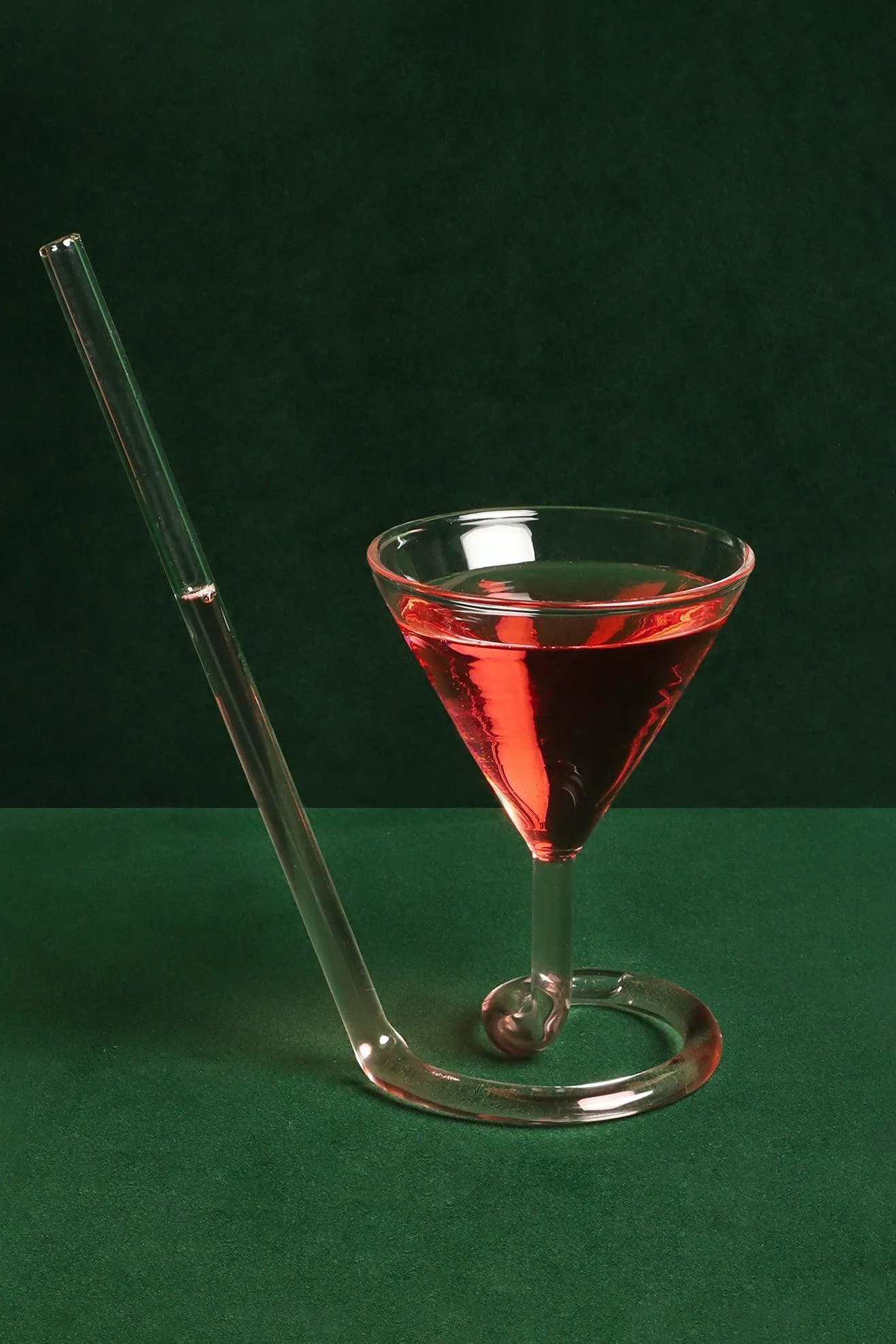 Innovative Cocktail Glass with Built-In Straw Stem