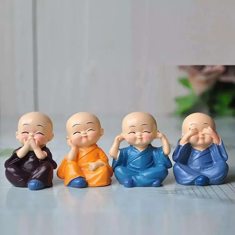 IRQA Japanese Little Cute Meditating Baby Monk for Car Dashboard, Living Room, Table Top Decoration (Pack of 4, Multi-Coloured) (Style_5