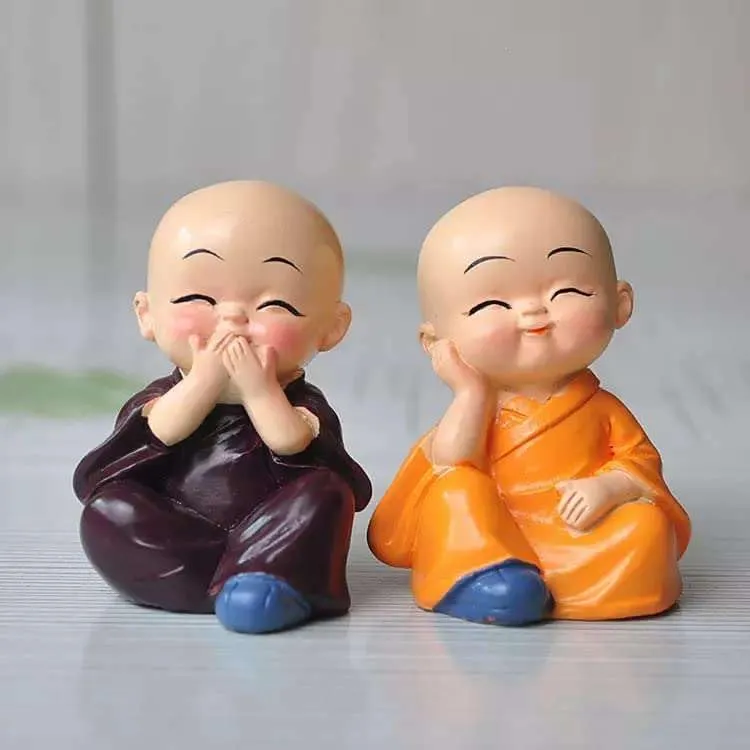 IRQA Japanese Little Cute Meditating Baby Monk for Car Dashboard, Living Room, Table Top Decoration (Pack of 4, Multi-Coloured) (Style_5