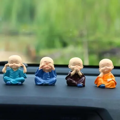 IRQA Japanese Little Cute Meditating Baby Monk for Car Dashboard, Living Room, Table Top Decoration (Pack of 4, Multi-Coloured) (Style_5