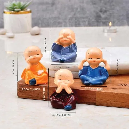 IRQA Japanese Little Cute Meditating Baby Monk for Car Dashboard, Living Room, Table Top Decoration (Pack of 4, Multi-Coloured) (Style_5