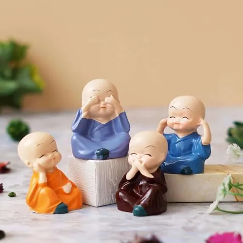 IRQA Japanese Little Cute Meditating Baby Monk for Car Dashboard, Living Room, Table Top Decoration (Pack of 4, Multi-Coloured) (Style_5