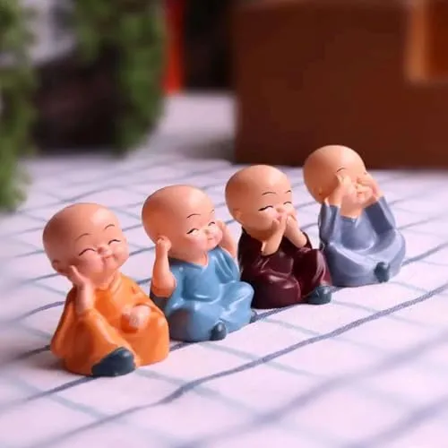 IRQA Japanese Little Cute Meditating Baby Monk for Car Dashboard, Living Room, Table Top Decoration (Pack of 4, Multi-Coloured) (Style_5