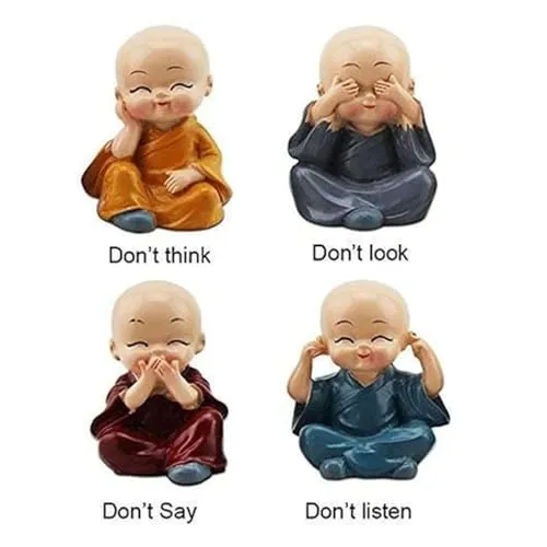 IRQA Japanese Little Cute Meditating Baby Monk for Car Dashboard, Living Room, Table Top Decoration (Pack of 4, Multi-Coloured) (Style_5