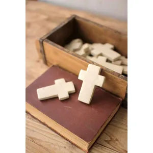 Kalalou - SET OF SIX HAND CARVED STONE CROSSES - WHITE - A6051