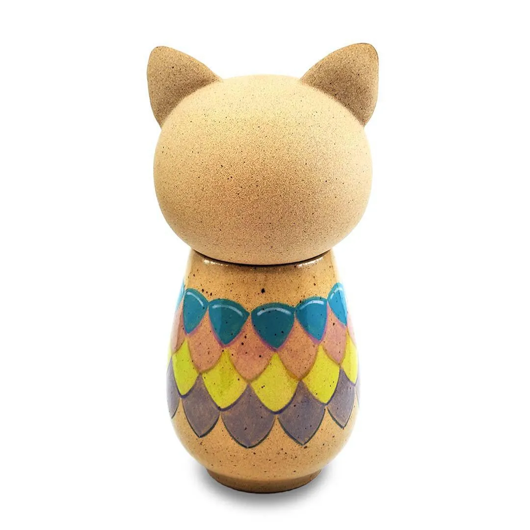 Kokeshi Small - Kitty Cat with Cool Tone Scales by Jennifer Fujimoto