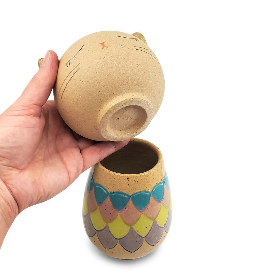 Kokeshi Small - Kitty Cat with Cool Tone Scales by Jennifer Fujimoto