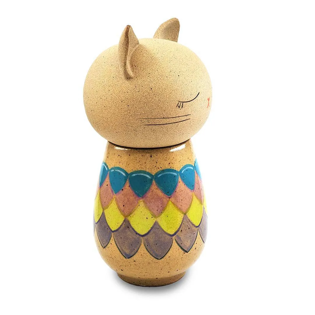 Kokeshi Small - Kitty Cat with Cool Tone Scales by Jennifer Fujimoto