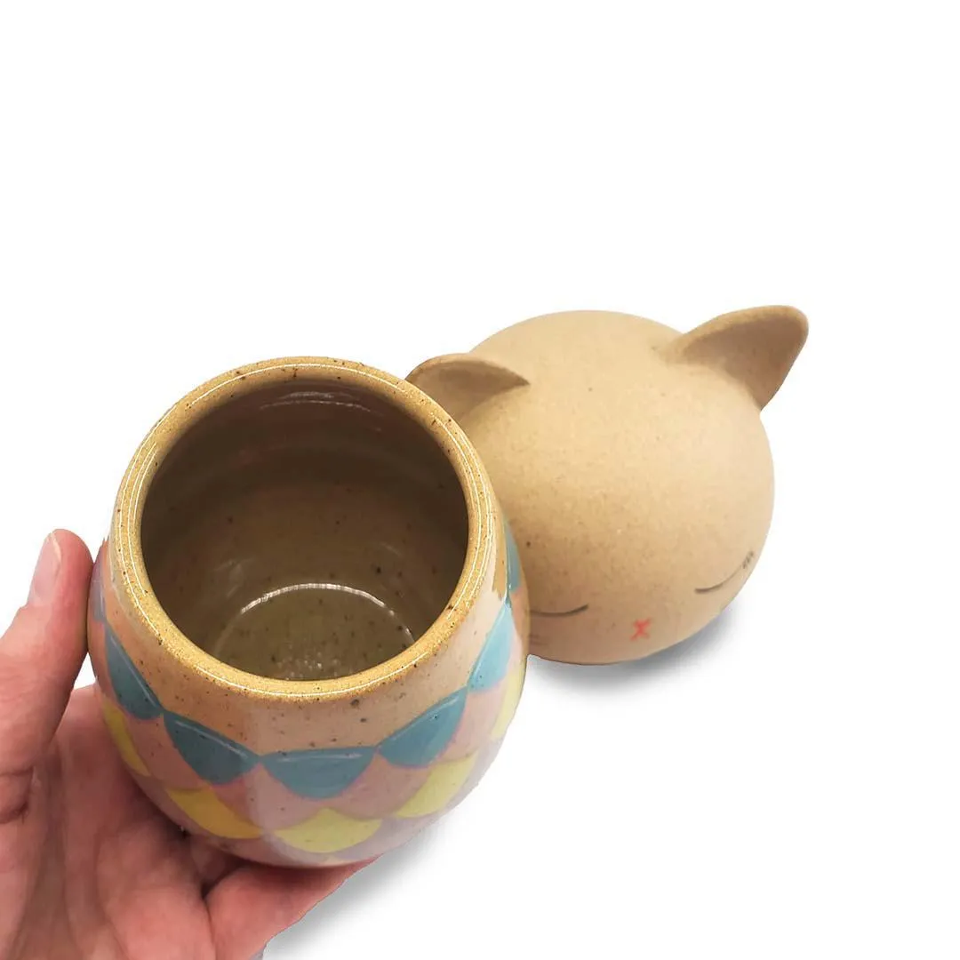 Kokeshi Small - Kitty Cat with Cool Tone Scales by Jennifer Fujimoto