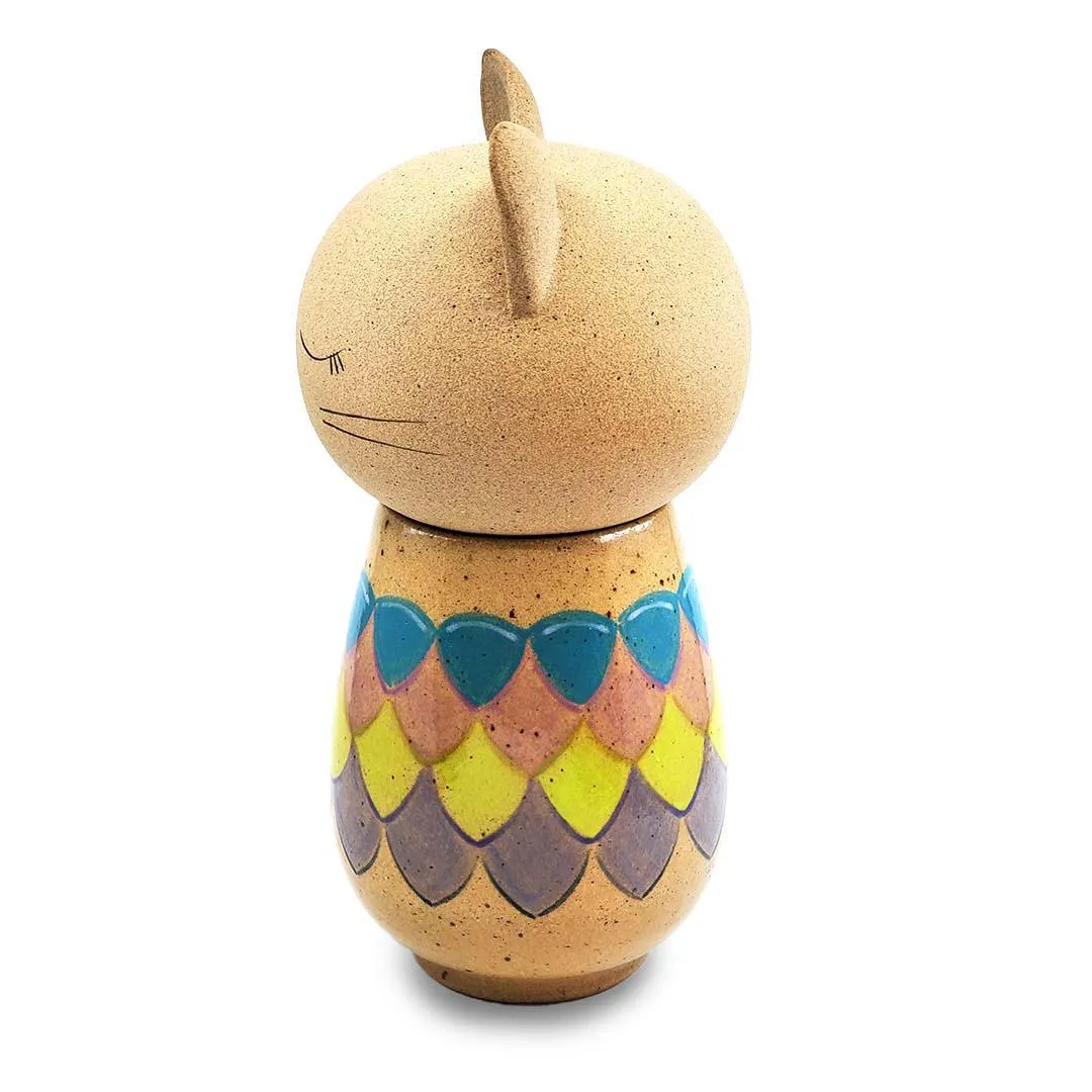 Kokeshi Small - Kitty Cat with Cool Tone Scales by Jennifer Fujimoto