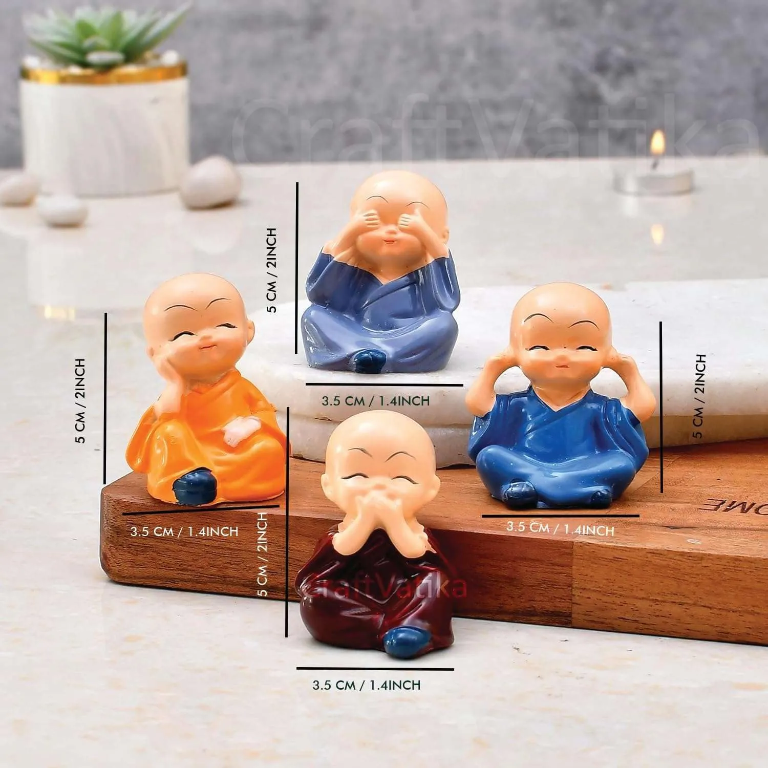 Little Baby Buddha Monk Set of 4, for Home Décor, Smiling Little Monk Set Idol & Figurine Peaceful Laughing Buddha Small Unique Statues Decorative Feng Shui Items Showpiece (Style_2