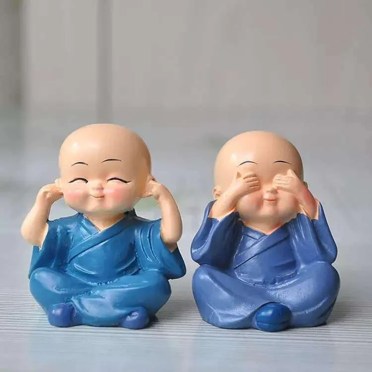 Little Baby Buddha Monk Set of 4, for Home Décor, Smiling Little Monk Set Idol & Figurine Peaceful Laughing Buddha Small Unique Statues Decorative Feng Shui Items Showpiece (Style_2