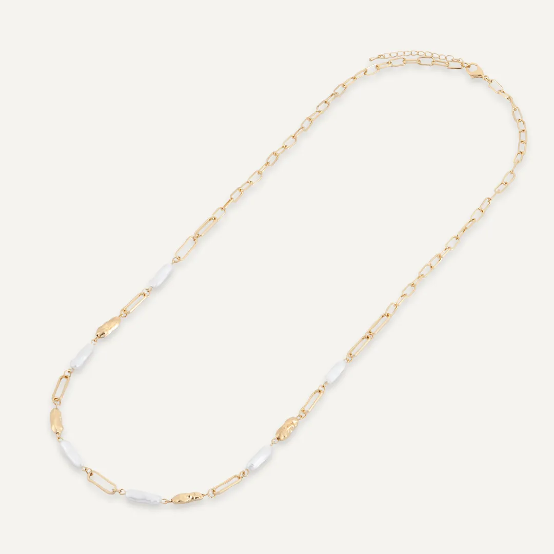 Long Classic Faux Pearls Lobster Clasp Necklace In Gold-Tone