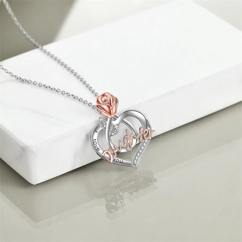 Love You Daughter Necklace 925 Sterling Silver Love Heart Pendant Necklace for Daughter