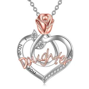 Love You Daughter Necklace 925 Sterling Silver Love Heart Pendant Necklace for Daughter