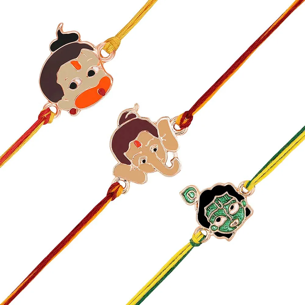 Mahi Combo of Bal Ganesh and Bal Krishna Kids Rakhi with Meena Work (RCO1105329Z)