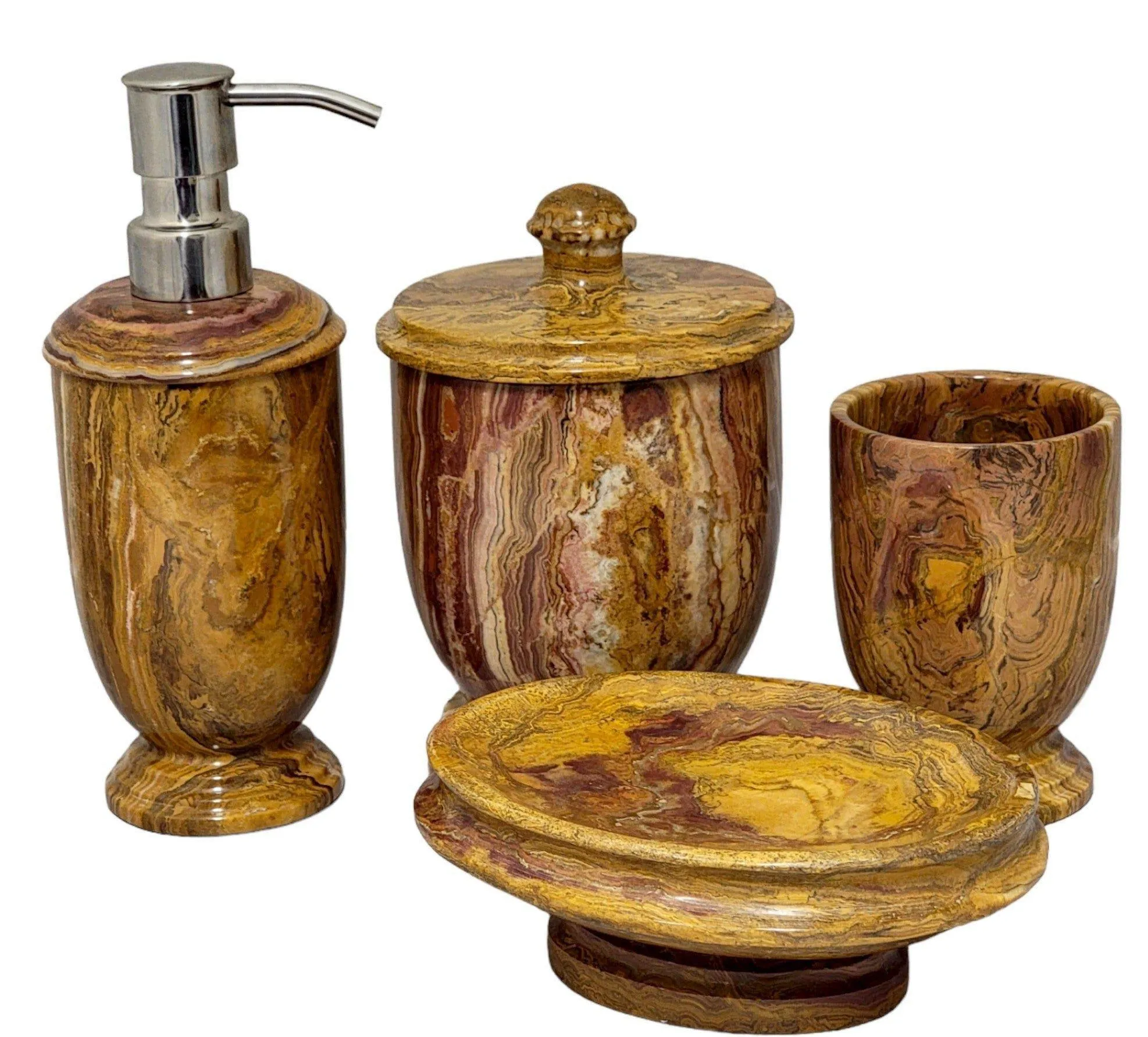 Multi Brown Onyx 4 Piece Bathroom Accessory Set