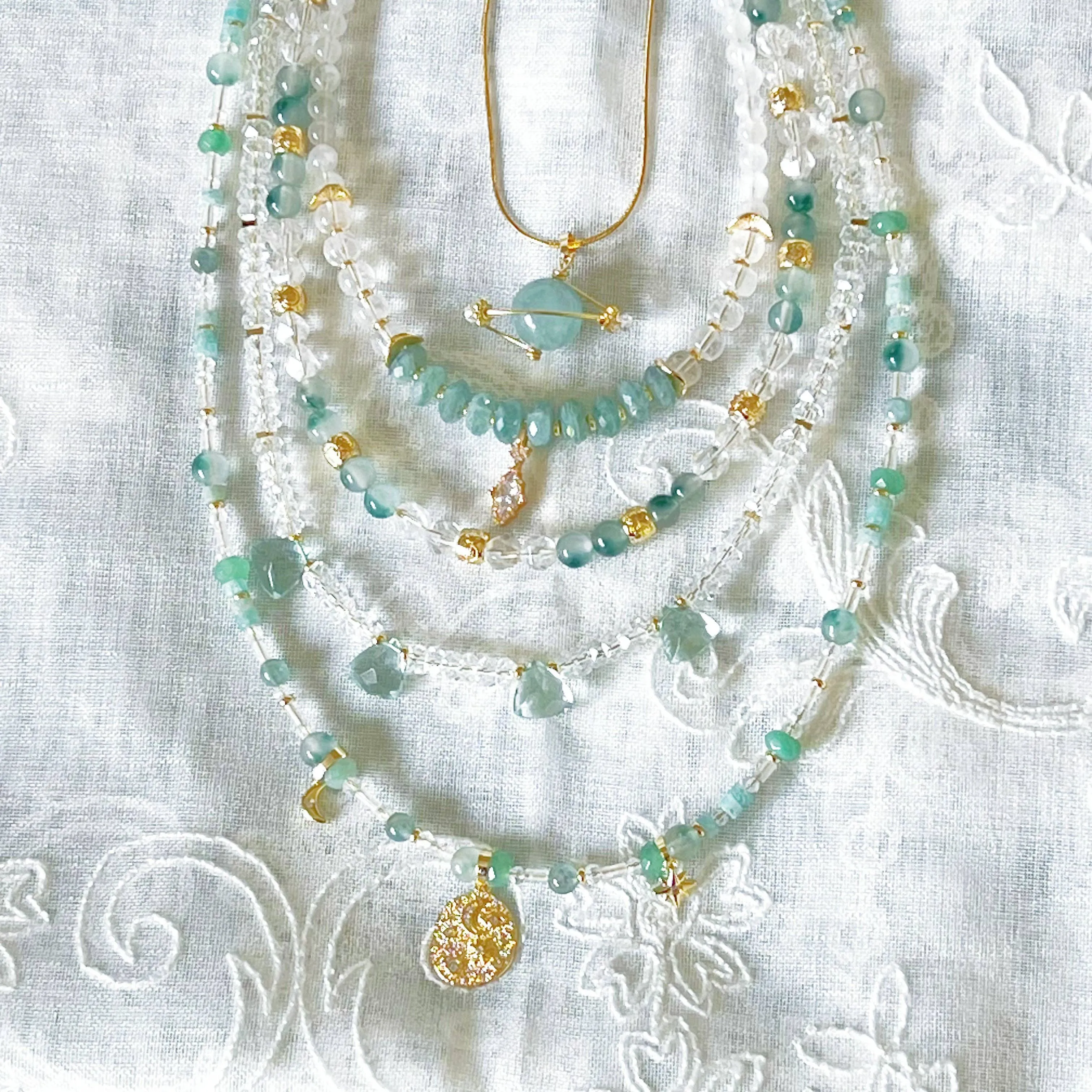 Ninaouity - Green Jade and Clear Quartz Crystal Necklace