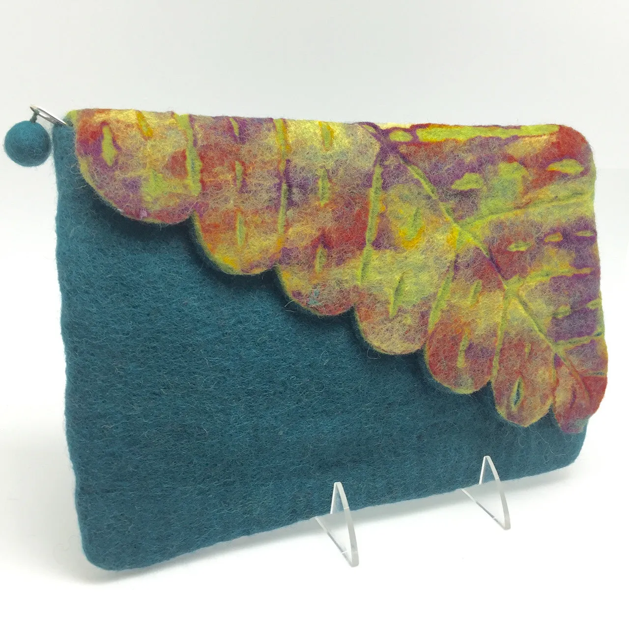 Nuno Felted Wool Leaf Clutch Bag One-Of-A-Kind Handmade|Teal, Black, Red, Chartreuse