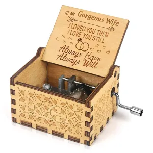 PATPAT Music Box To My Gorgeous Wife Hand Crank Wooden Musical Boxes, Antique Engraved Musical Toys For Wife - Gifts For Wife, Anniversaybirthday/Christmas/Valentine's Day