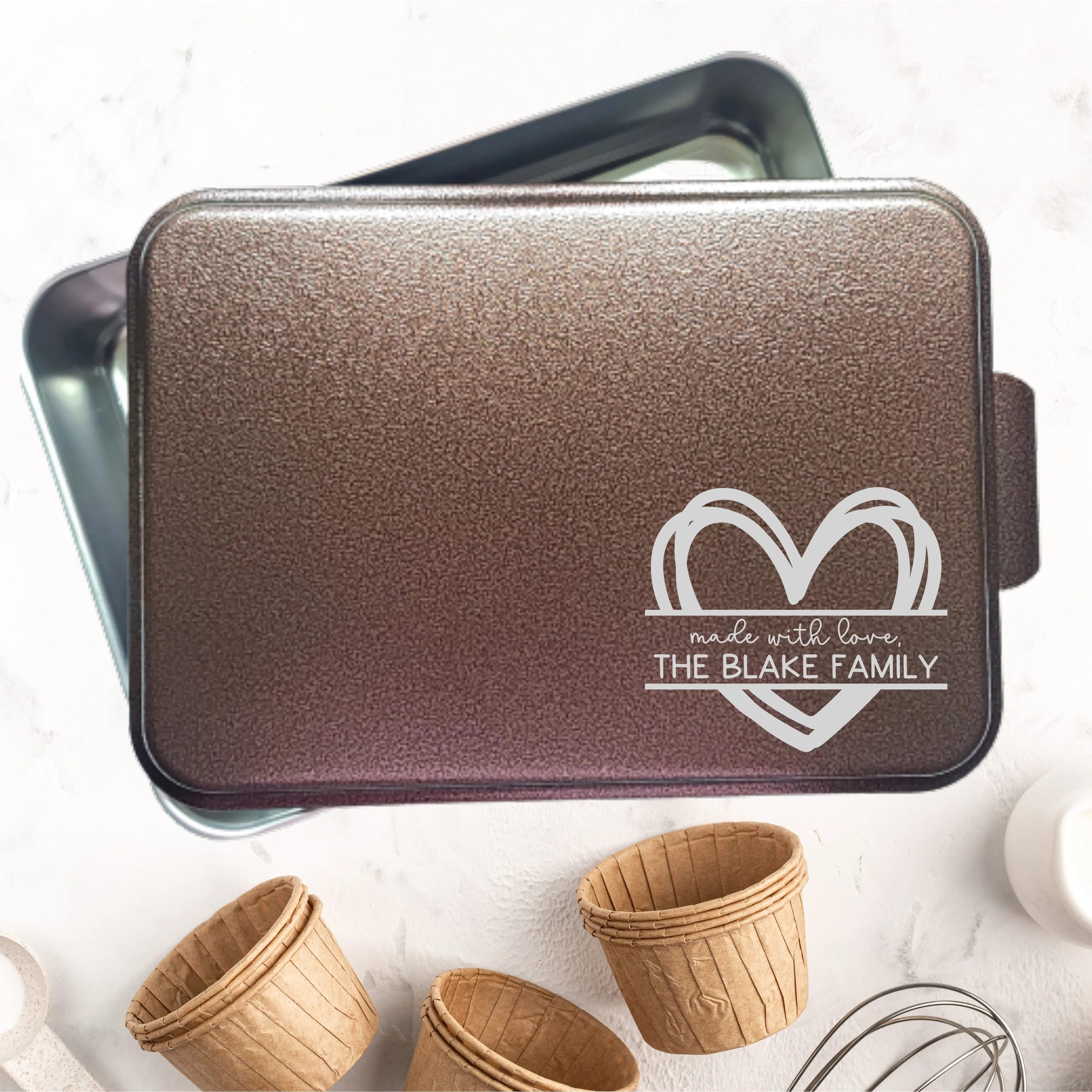 Personalized Cake Pan with Laser Engraved Lid | Family Monogram Design