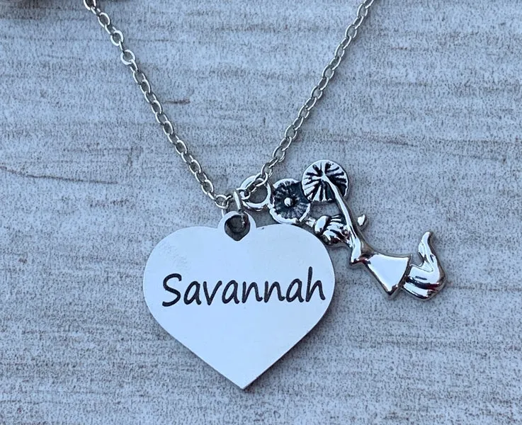 Personalized Engraved Cheer Heart Necklace-Pick Style