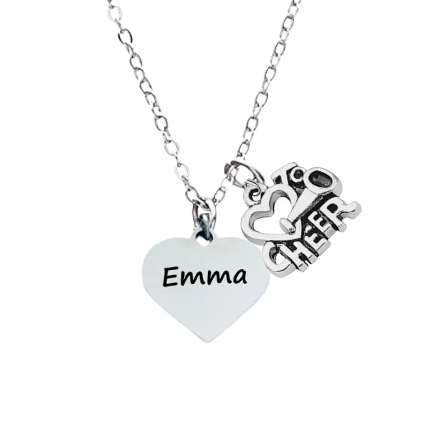 Personalized Engraved Cheer Heart Necklace-Pick Style