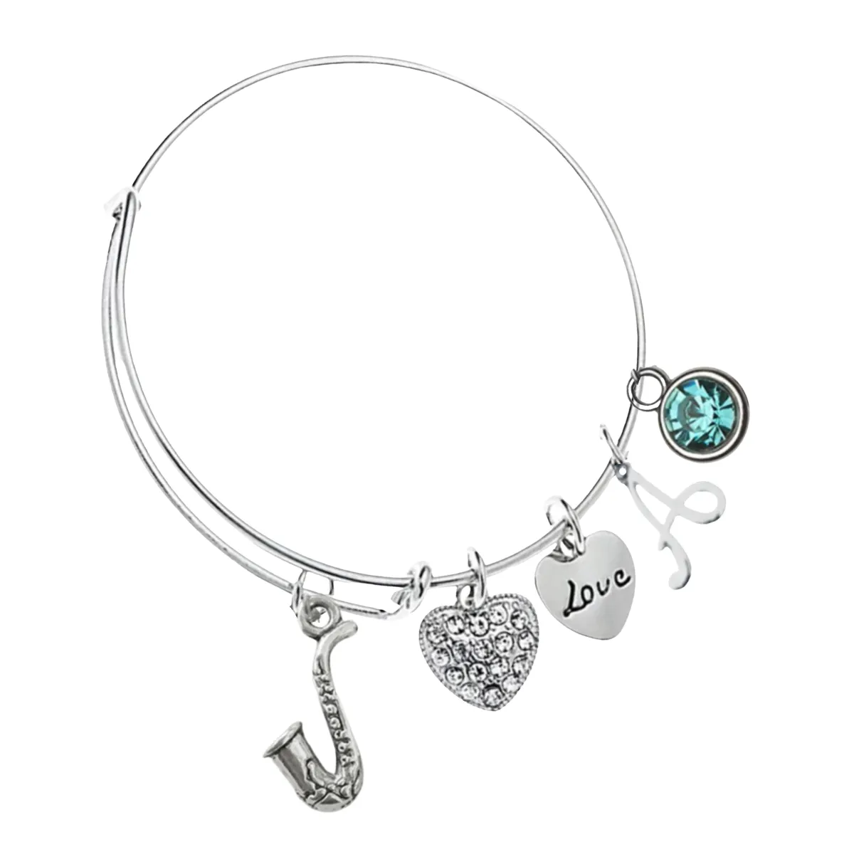 Personalized Saxophone Charm Bangle Bracelet