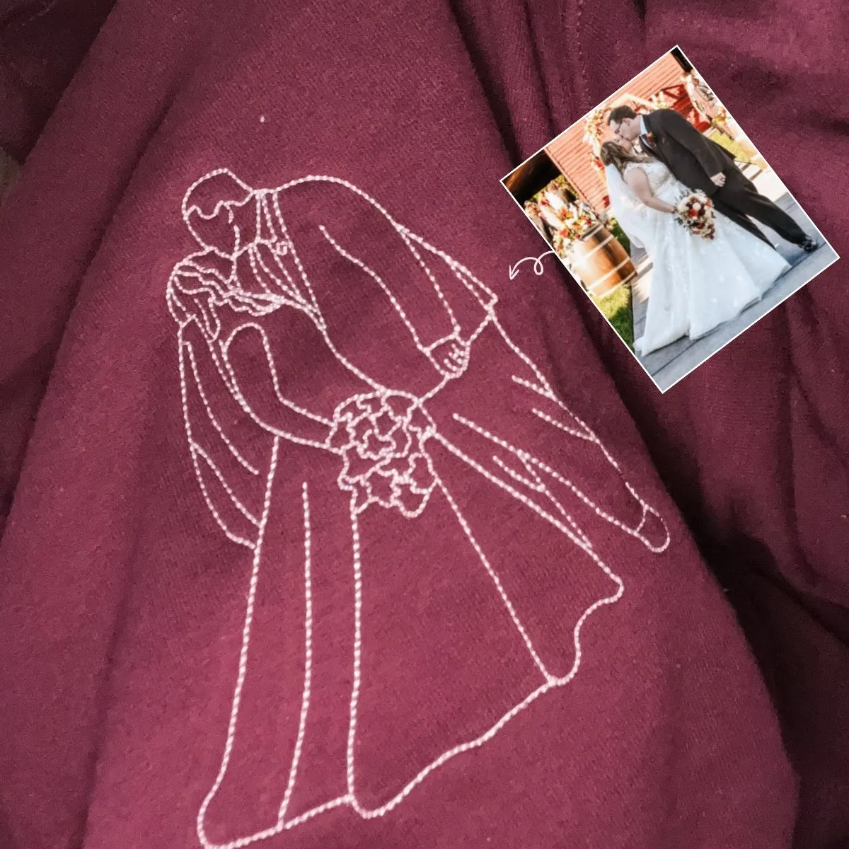 Personalized Unique Wedding Shower Gifts for Couples Sweatshirt with Embroidery Photo Date Text on Sleeve