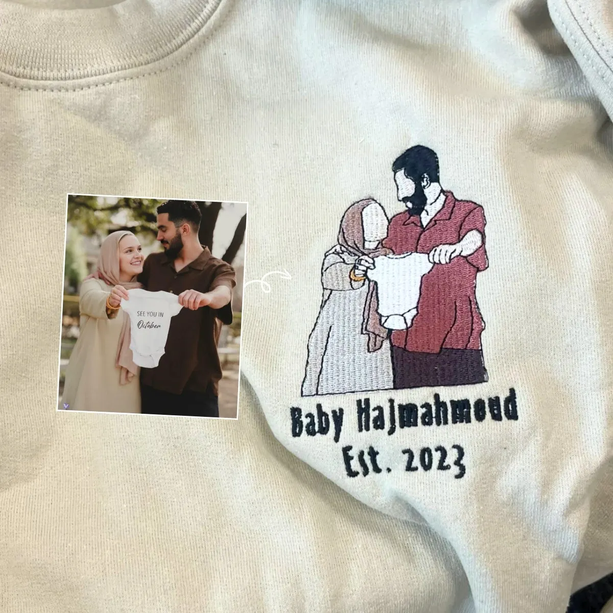 Personalized Unique Wedding Shower Gifts for Couples Sweatshirt with Embroidery Photo Date Text on Sleeve