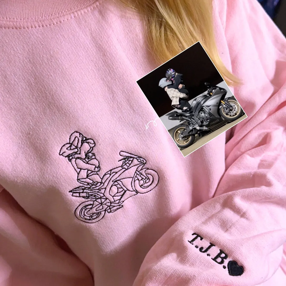 Personalized Unique Wedding Shower Gifts for Couples Sweatshirt with Embroidery Photo Date Text on Sleeve