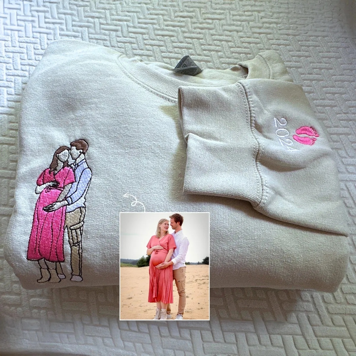 Personalized Unique Wedding Shower Gifts for Couples Sweatshirt with Embroidery Photo Date Text on Sleeve