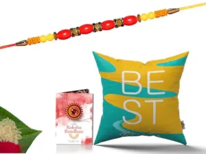 Pillow Rakhi for Brother with Gift - Rakhi with Rakhi Cushion with Filler Greeting Card- Rakhi for Brother, Gifts for Brother, Gifts for Rakhi, Gifts for Rakshabandhan Rakhi Gifts-CH-BRO-17-PD