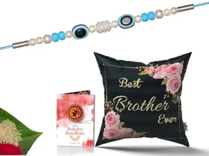 Pillow Rakhi for Brother with Gift - Rakhi with Rakhi Cushion with Filler Greeting Card- Rakhi for Brother, Gifts for Brother, Gifts for Rakhi, Gifts for Rakshabandhan Rakhi Gifts-CH-BRO-18-PC