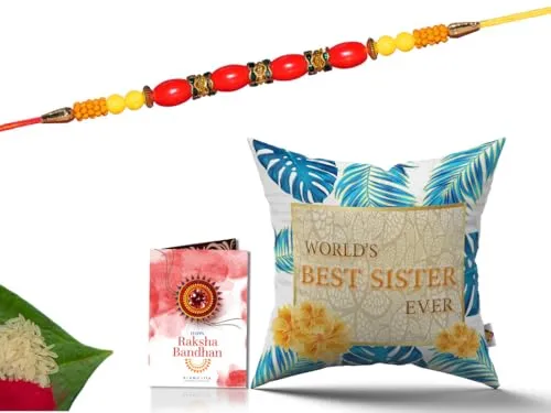 Pillow Rakhi for Brother with Gift - Rakhi with Rakhi Cushion with Filler Greeting Card- Rakhi for Brother, Gifts for Brother, Gifts for Rakhi, Gifts for Rakshabandhan Rakhi Gifts-CH-SIS-14-PD