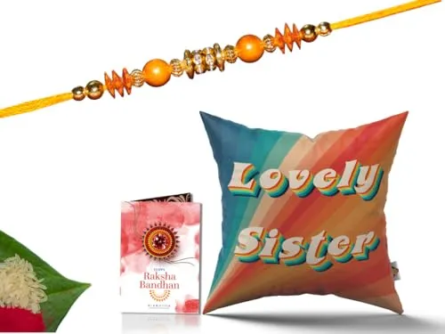 Pillow Rakhi for Brother with Gift - Rakhi with Rakhi Cushion with Filler Greeting Card- Rakhi for Brother, Gifts for Brother, Gifts for Rakhi, Gifts for Rakshabandhan Rakhi Gifts-CH-SIS-16-PF