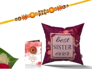 Pillow Rakhi for Brother with Gift - Rakhi with Rakhi Cushion with Filler Greeting Card- Rakhi for Brother, Gifts for Brother, Gifts for Rakhi, Gifts for Rakshabandhan Rakhi Gifts-CH-SIS-26-PF