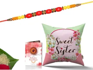 Pillow Rakhi for Brother with Gift - Rakhi with Rakhi Cushion with Filler Greeting Card- Rakhi for Brother, Gifts for Brother, Gifts for Rakhi, Gifts for Rakshabandhan Rakhi Gifts-CH-SIS-35-PD