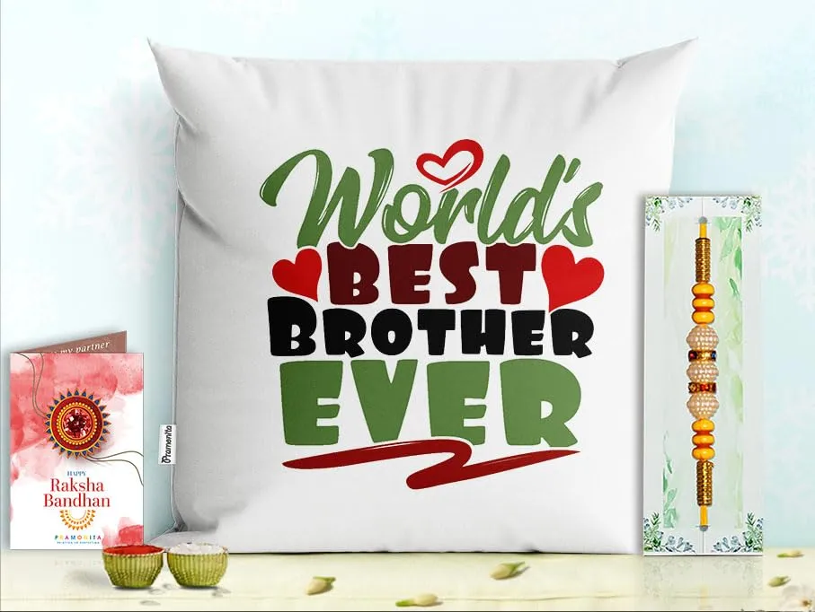 Pillow Rakhi for Brother with Gift - Rakhi with Rakhi Cushion with Filler Greeting Card- Rakhi for Brother, Gifts for Brother, Gifts for Rakhi, Gifts for Rakshabandhan Rakhi Gifts-PA-CU-06