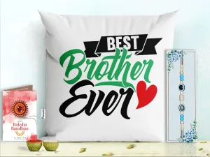 Pillow Rakhi for Brother with Gift - Rakhi with Rakhi Cushion with Filler Greeting Card- Rakhi for Brother, Gifts for Brother, Gifts for Rakhi, Gifts for Rakshabandhan Rakhi Gifts-PC-CU-03