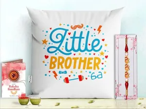 Pillow Rakhi for Brother with Gift - Rakhi with Rakhi Cushion with Filler Greeting Card- Rakhi for Brother, Gifts for Brother, Gifts for Rakhi, Gifts for Rakshabandhan Rakhi Gifts-PE-CU-19